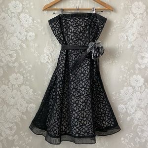 WHBM Black Lace Overlay Strapless Fit Flare Dress 6